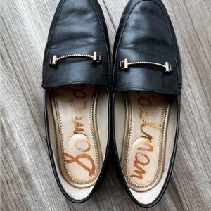 Sam Edelman Black Leather Loafers with Gold Accent